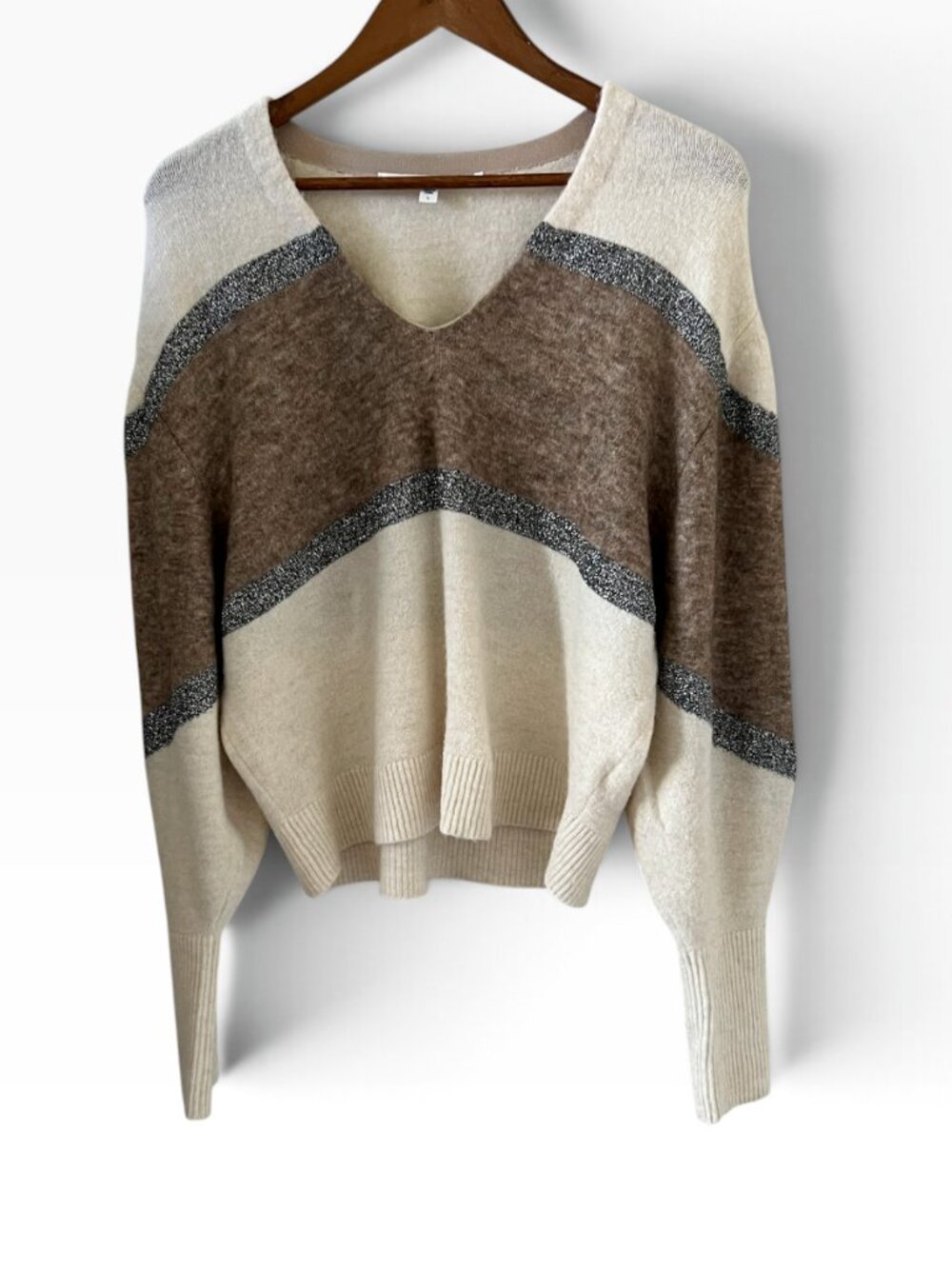 Veronica Beard Miley Metallic V-Neck Sweater Size L
